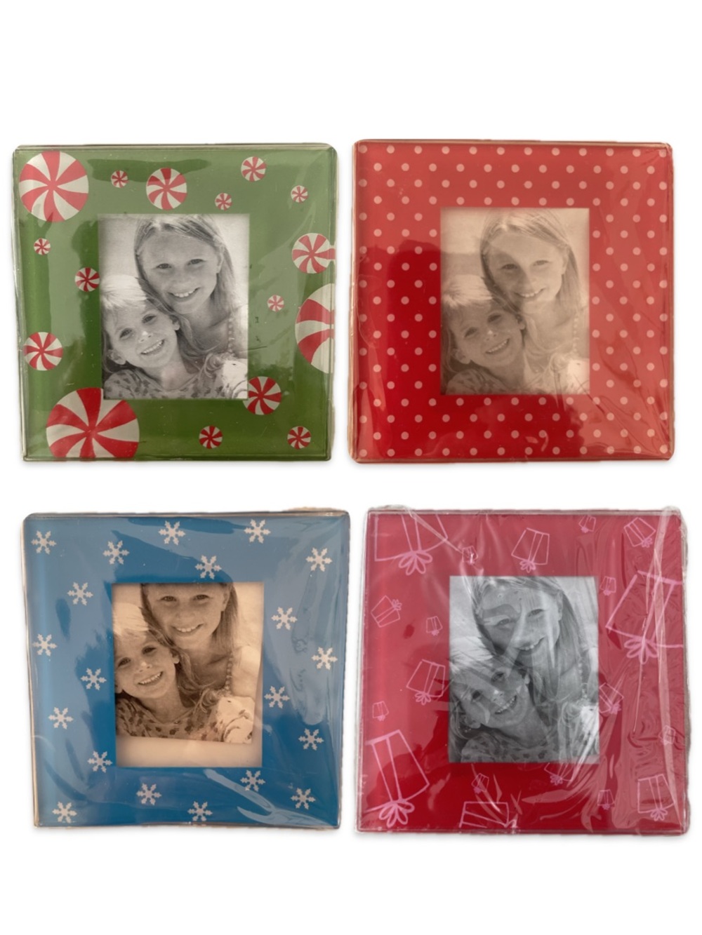 Holiday Photo Frame Coasters Set of 4 Christmas Picture Resin NWT